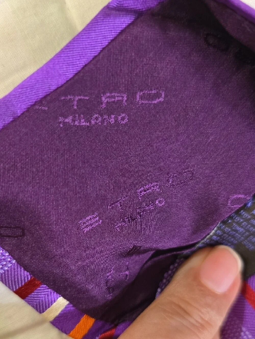 Etro Lavender Paisley and Stripe Silk Tie with Orange and Burgundy Accents NWOT